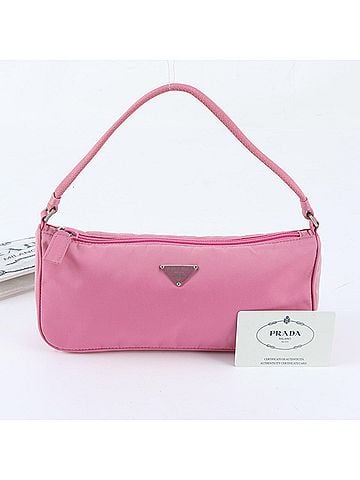Prada Prada Tessuto Nylon MV633 Leather Handbag, Pink, with Guarantee Card, Accessory, Pouch, Women's (view 1)