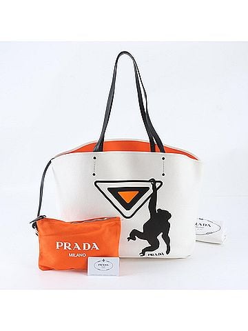 Prada Prada Canapa Monkey Print Tote Bag/Handbag, Leather, Men's, with Guarantee Card. (1BG218) (view 1)