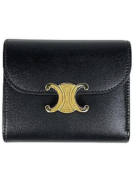 Céline Celine Small Flap Wallet, Triomphe Leather, Black, Women's (view 1)
