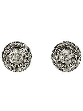 Chanel Chanel Coco Mark Round Earrings, Silver Plated, Silver, Women's (view 1)