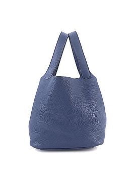 Hermès Piko Hermes Picotin Lock MM handbag, made of Taurillon Clemence leather in Blue Brighton, with a C stamp and silver hardware. (view 1)