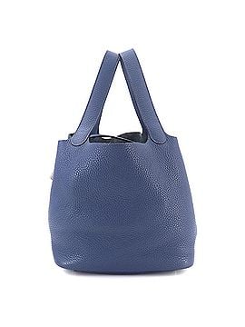 Hermès Piko Hermes Picotin Lock MM handbag, made of Taurillon Clemence leather in Blue Brighton, with a C stamp and silver hardware. (view 2)