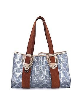 Céline Celine Macadam Tote Handbag - Vinyl Canvas Leather Blue Brown (view 1)