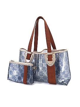 Céline Celine Macadam Tote Handbag - Vinyl Canvas Leather Blue Brown (view 2)
