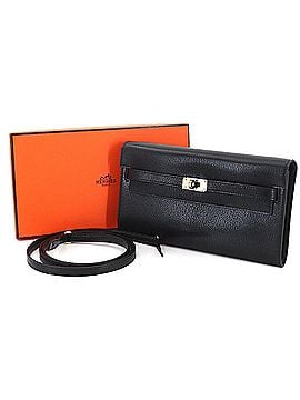 Hermès Hermes Kelly To Go Shoulder Wallet, Bi-fold Long Chevre Shamkira Leather, Black, G Stamp. (view 2)