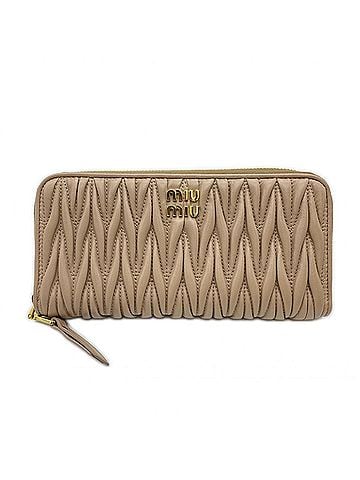 Miu Miu Miu Miu MIUMIU Matelassé Round Zip Long Wallet 5ML506, Pink Beige Lambskin, Women's (view 1)