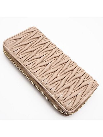 Miu Miu Miu Miu MIUMIU Matelassé Round Zip Long Wallet 5ML506, Pink Beige Lambskin, Women's (view 2)
