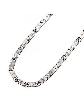 Louis Vuitton Louis Vuitton LOUIS VUITTON Monogram Tie-Up Necklace, Stainless Steel, Silver Tone, Men's Jewelry, MO0919 (view 1)