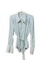 Free People 100% Polyester Stripes Blue White Long Sleeve Button-Down Shirt Size L - photo 1