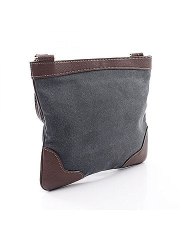 Prada Prada logo jacquard shoulder bag/handbag, canvas and leather, women's, navy/brown. (view 2)
