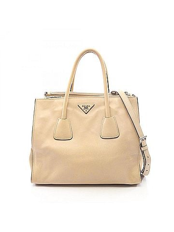 Prada Prada Triangle Logo 2-Way Tote Bag/Handbag, Leather, Women's, Beige (view 1)