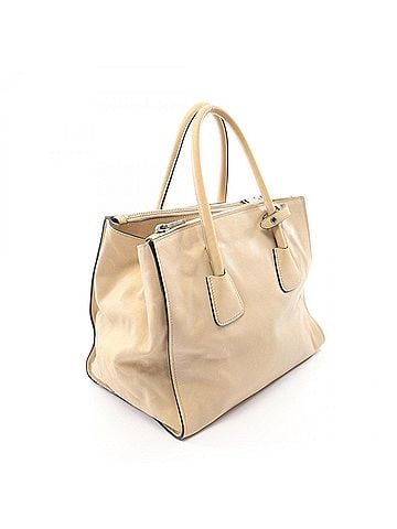 Prada Prada Triangle Logo 2-Way Tote Bag/Handbag, Leather, Women's, Beige (view 2)