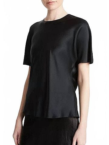 Vince. Women's Bias Satin Top in Black (view 2)
