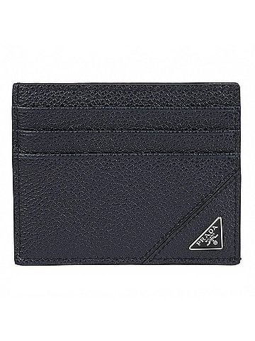 Prada Grained Calfskin Triangle Logo Card Holder (view 1)