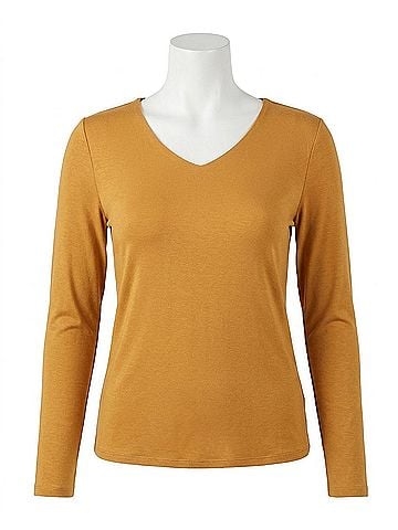 Grace & Lace Modal V-Neck Long Sleeve Tee in Mustard (view 1)