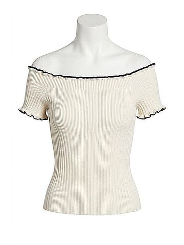 Line & Dot Reonny Off The Shoulder Sweater in Black/Cream (view 1)