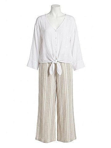 Tribal Embroidered Palm Tree Blouse in Ivory (view 1)