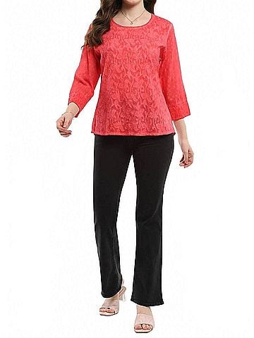 Parsley & Sage Natalie Three Quarter Sleeve Top in Crimson (view 2)