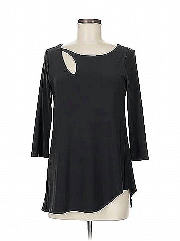 Sympli Women's Slant Keyhole 3/4 Sleeve Top in Black (view 1)