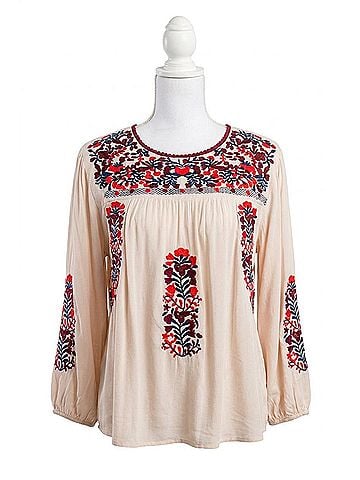 Layers Clothing Embroidered 3/4 Sleeve Top in Cream (view 1)