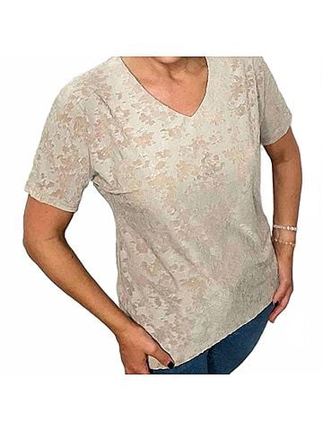 Ethyl Textured V-Neck Tee in Light Taupe (view 2)