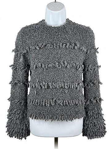 Alysi Women's Maglia Fringes Tricot Girocoll Top in Anthracite (view 1)