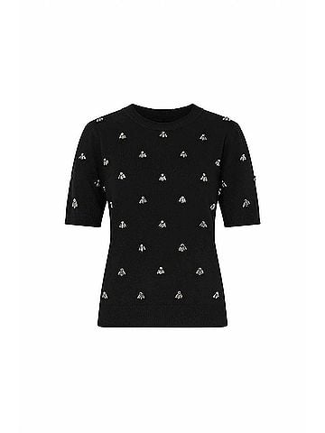 Milly Rosalyn Rhinestone Crewneck Top in Black (view 1)