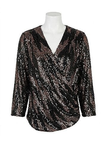 ESQUALO Sabine Sequin Wrap Over Top in Black And Bronze (view 1)