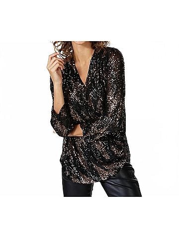 ESQUALO Sabine Sequin Wrap Over Top in Black And Bronze (view 2)