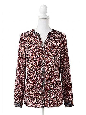 FDJ Smocking Detail Roll Up Sleeve Shirt in Indi Abstract (view 1)