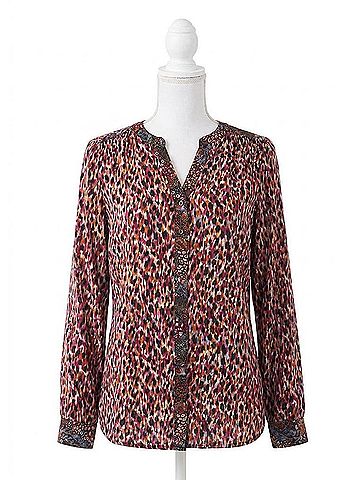 FDJ Smocking Detail Roll Up Sleeve Shirt in Indi Abstract (view 1)