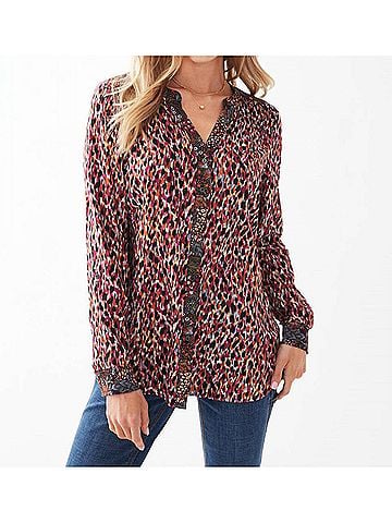 FDJ Smocking Detail Roll Up Sleeve Shirt in Indi Abstract (view 2)