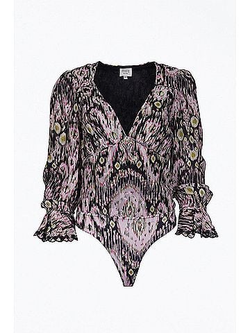 Hemant & Nandita Kari Printed Georgette Bodysuit in Black (view 2)