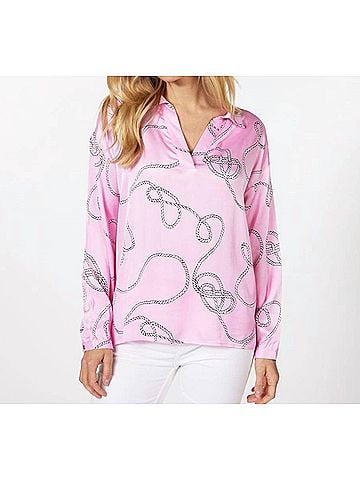ESQUALO Parisa Polo Collar Rope Print Blouse in Pink, White, Black (view 2)