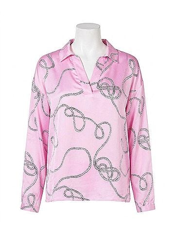 ESQUALO Parisa Polo Collar Rope Print Blouse in Pink, White, Black (view 1)
