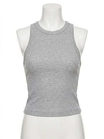 Stateside Fine 2x1 Rib Cropped High Neck Tank Top in Heather Grey (view 1)