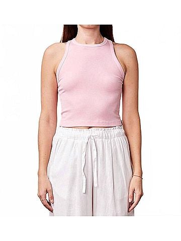 Stateside Fine Rib Cropped High Neck Tank Top in Softest Pink (view 2)