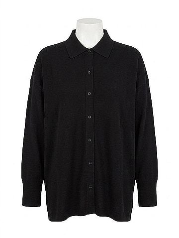 White + Warren Superfine Organic Cotton Shirt in Black (view 1)