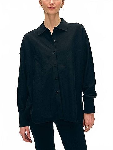 White + Warren Superfine Organic Cotton Shirt in Black (view 2)