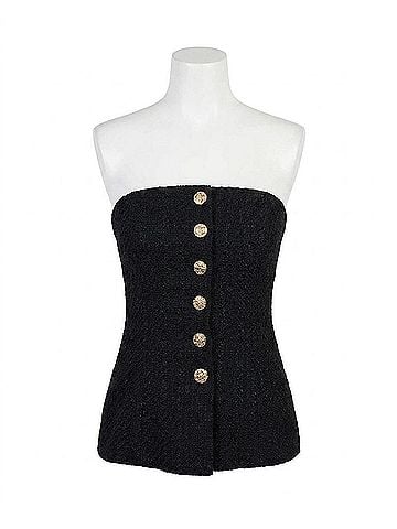 French Connection Structured Tweed Strapless Top in Black (view 1)
