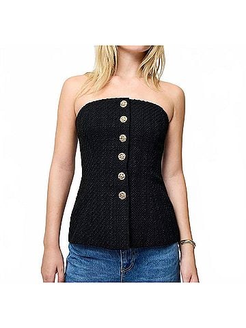 French Connection Structured Tweed Strapless Top in Black (view 2)