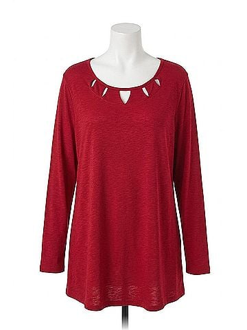 Southern Lady Hollywood Long Sleeve Detailed Neckline Tee in Red (view 1)