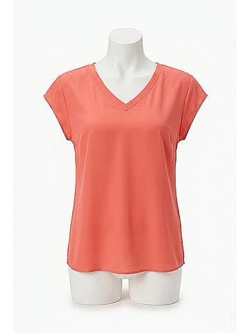 Tribal V-Neck Cap Sleeve Top in Coral (view 1)