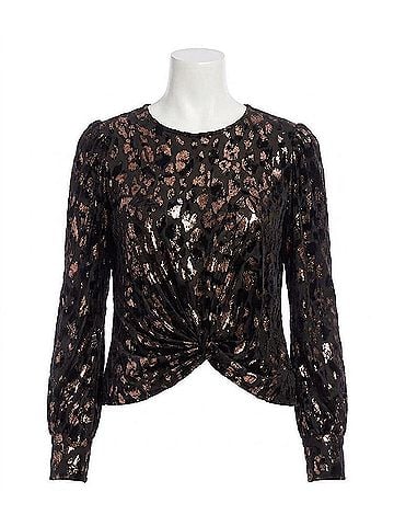 Karen Kane Penrose Puff Sleeve Velvet Burnout Top in Copper (view 1)