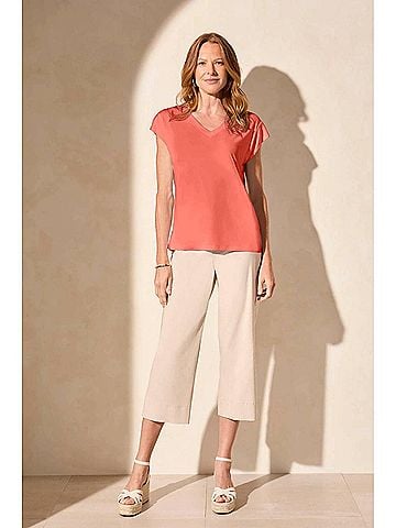 Tribal V-Neck Cap Sleeve Top in Coral (view 2)