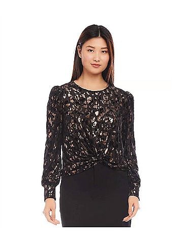 Karen Kane Penrose Puff Sleeve Velvet Burnout Top in Copper (view 2)