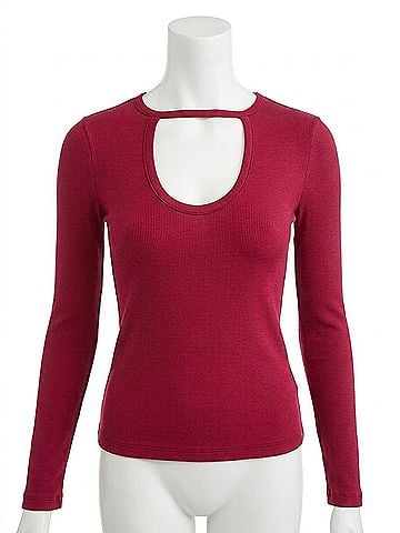 Bobi Women's Front Keyhole Tee in Cherry (view 1)