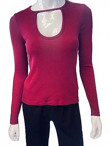 Bobi Women's Front Keyhole Tee in Cherry (view 2)