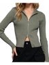 Active Basic Solid Green Women's Fitted Ribbed Double Zip Cropped Top in Green Size M - photo 2