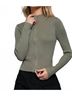 Active Basic Solid Green Women's Fitted Ribbed Double Zip Cropped Top in Green Size L - photo 4